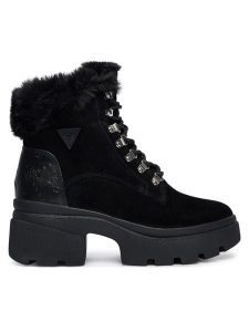 Guess Trzewiki FLFYRL SUE10 Czarny. Czarne botki Guess, z aplikacjami, ze skóry, bez obcasa, na słupku, bez zapięcia. Za 573,00 zł.