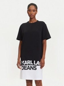 Karl Lagerfeld Jeans Sukienka codzienna A3W13005 Czarny Regular Fit. Czarne kombinezony Karl Lagerfeld Jeans, s, bez wzorów, z bawełny, bez kołnierzyka, bez ramiączek. Za 329,99 zł.