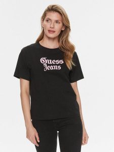 Guess T-Shirt Gothic W4RI49 K6XN4 Czarny Regular Fit. Czarne t-shirty Guess, s, z aplikacjami, z bawełny, bez kołnierzyka, bez ramiączek. Za 89,99 zł.