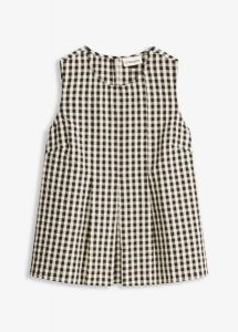 Top bez rękawów w kratkę. Żółte topy bonprix, bez wzorów, eleganckie, bez kołnierzyka, bez ramiączek. Za 107,99 zł.
