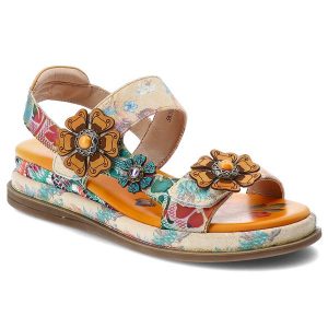 Sandały damskie Artiker, cholewka z materiału tekstylnego regulowane paski z zapięciem na rzep ozdobne aplikacje, beżowe, 58C1022. Brązowe sandały ARTIKER, z aplikacjami, bez obcasa, bez zapięcia. Za 309,00 zł.