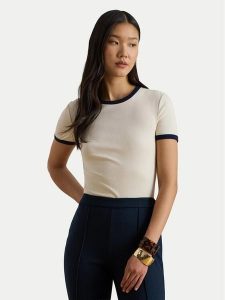 LAUREN RALPH LAUREN T-Shirt 200P09077002 Écru Slim Fit. Białe t-shirty Lauren Ralph Lauren, xl, bez wzorów, z bawełny, bez kołnierzyka, bez ramiączek. Za 289,99 zł.