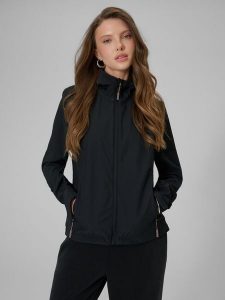 4F Kurtka softshell wiatroodporna membrana 5000 damska - czarna M. Czarne kurtki 4f, m, bez wzorów, z materiału, bez kaptura. Za 299,99 zł.
