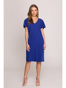 Stylove Sukienka w kolorze niebieskim rozmiar: L. Niebieskie sukienki Stylove, na co dzień, l, bez wzorów, bez kołnierzyka, bez ramiączek, midi, proste. Za 188,85 zł.
