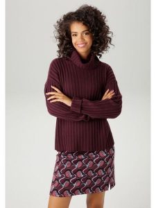 Aniston Golf w kolorze bordowym rozmiar: 36. Czerwone golfy Aniston, bez wzorów, ze splotem, bez ramiączek. Za 65,38 zł.