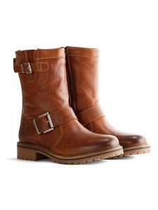 TRAVELIN' Skórzane kozaki "Silkeborg" w kolorze jasnobrązowym rozmiar: 40. Brązowe kozaki Travelin', na zimę, bez wzorów, z wełny, bez obcasa, bez zapięcia. Za 624,95 zł.