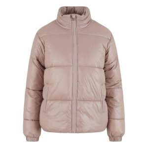 Kurtka puchowa krótka damska z recyklingu Urban Classics. Czerwone kurtki Urban Classics, bez wzorów, z materiału, bez kaptura. Za 337,50 zł.