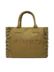 PINKO Torba BEACH SHOPPING CANVAS RICICLATO Zielony. Zielone torebki klasyczne Pinko, bez wzorów, z materiału, bez dodatków. Za 379,99 zł.