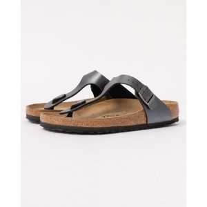 Japonki damskie Birkenstock Gizeh. Czarne klapki Birkenstock, bez wzorów, z materiału, z otwartym noskiem, bez obcasa. Za 390,10 zł.