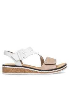 Rieker Sandały V3660-60 Beżowy. Brązowe sandały Rieker, bez wzorów, z syntetyku, bez obcasa, na płaskiej podeszwie, bez zapięcia. Za 289,99 zł.