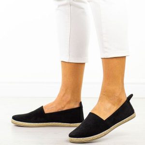 Czarne espadryle damskie, półbuty Potocki 16332. Czarne espadryle POTOCKI, bez wzorów, z zamszu, bez obcasa. Za 89,00 zł.