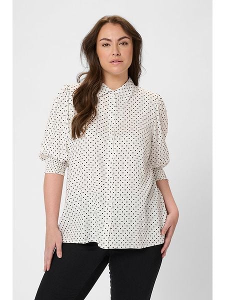 KAFFE curve Bluzka w kolorze biało-czarnym rozmiar: 52. Białe bluzki KAFFE curve, bez wzorów, z wiskozy, bez kołnierzyka, bez ramiączek. Za 79,03 zł.