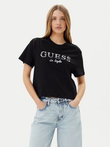 Guess T-Shirt V5GI09 K9RM1 Czarny Regular Fit. Czarne t-shirty Guess, m, z aplikacjami, z bawełny, bez kołnierzyka, bez ramiączek. Za 79,99 zł.