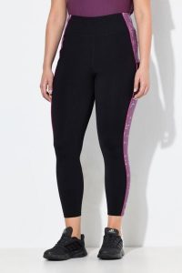 Damskie Legginsy sportowe wąska nogawka kieszenie materiał z recyklingu. Czarne legginsy Ulla Popken, bez wzorów, z elastanu, z podwyższonym stanem. Za 239,99 zł.