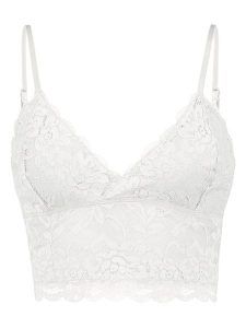 Sublevel Top w kolorze białym rozmiar: S. Białe topy Sublevel, s, bez wzorów, z koronki, bez kołnierzyka, bez ramiączek. Za 77,95 zł.