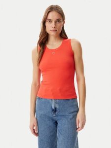 Tommy Jeans Top Essential DW0DW20673 Pomarańczowy Slim Fit. Brązowe topy Tommy Jeans, s, bez wzorów, z bawełny, bez kołnierzyka, bez ramiączek. Za 89,99 zł.
