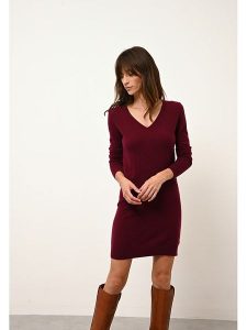 Just Cashmere Kaszmirowa sukienka "Tracy" w kolorze bordowym rozmiar: M. Czerwone sukienki Just Cashmere, na co dzień, m, bez wzorów, z kaszmiru, bez kołnierzyka, bez ramiączek, mini, proste. Za 368,09 zł.