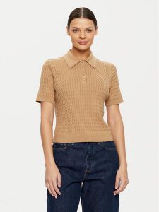 Tommy Hilfiger Sweter WW0WW43957 Beżowy Regular Fit. Brązowe swetry klasyczne TOMMY HILFIGER, l, z bawełny, bez kołnierzyka. Za 319,99 zł.