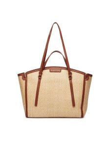 Valentino Torebka Demetra VBS9R901 Beżowy. Brązowe shopper bag Valentino, bez wzorów, z syntetyku, bez dodatków. Za 719,99 zł.