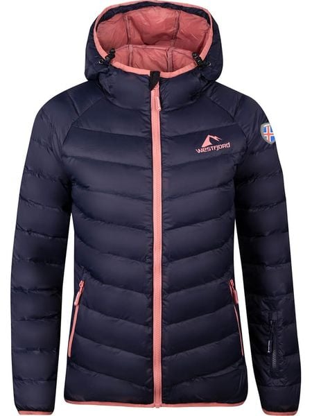 Westfjord Kurtka puchowa "Snaefell" w kolorze granatowo-szaroróżowym rozmiar: XS. Niebieskie kurtki Westfjord, s, bez wzorów, z puchu, bez kaptura. Za 244,80 zł.
