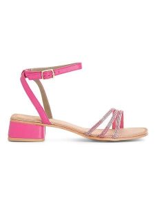 Cafe Noir Skórzane sandały w kolorze różowym rozmiar: 40. Różowe sandały Cafe Noir, bez wzorów, z otwartym noskiem, bez obcasa, na koturnie, bez zapięcia. Za 139,87 zł.