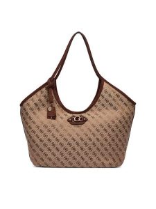 Guess Torebka Samantha HWJG23 13230 Brązowy jasny. Brązowe shopper bag Guess, z aplikacjami, z materiału, bez dodatków. Za 634,99 zł.