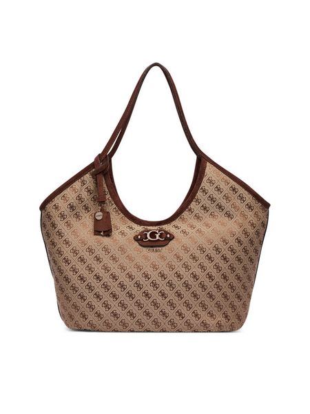 Guess Torebka Samantha HWJG23 13230 Brązowy jasny. Brązowe shopper bag Guess, z aplikacjami, z materiału, bez dodatków. Za 554,99 zł.