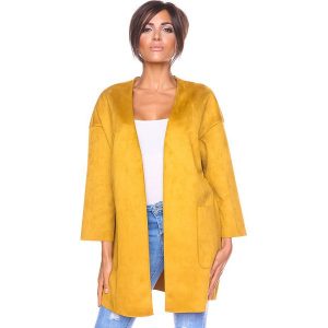 Kardigan "Ida" w kolorze musztardowym. Długie swetry marki Saint Germain Paris. W wyprzedaży za 148,95 zł.