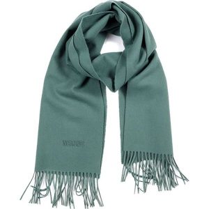 Wełniany szal w kolorze zielonym - (D)180 x (S)35 cm. Zielone szaliki marki LOVE MOSCHINO, ze skóry. W wyprzedaży za 149,95 zł.