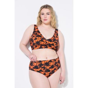 Damskie Figi od bikini wysoki stan nadruk z palmami. Brązowe figi Ulla Popken, bez wzorów, z elastanu. Za 123,99 zł.