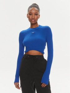 Hugo Sweter Succoire_B 50514280 Niebieski Slim Fit. Niebieskie swetry klasyczne Hugo, xl, z syntetyku, bez kołnierzyka. Za 549,99 zł.