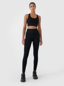 4F Legginsy treningowe bezszwowe damskie - czarne M/L. Czarne legginsy 4f, bez wzorów, z dzianiny, z podwyższonym stanem. Za 119,99 zł.