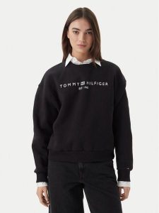 Tommy Hilfiger Bluza WW0WW47831 Czarny Regular Fit. Czarne bluzy TOMMY HILFIGER, s, bez wzorów, z bawełny, bez kaptura. Za 285,99 zł.