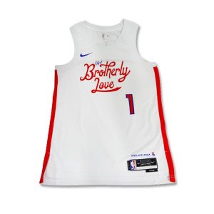 Koszulka Nike Philadelphia 76ers Swingman Jersey City Edition 22 James Harden. Białe bluzki Nike, bez wzorów, z jersey, sportowe, bez kołnierzyka, bez ramiączek. Za 299,00 zł.