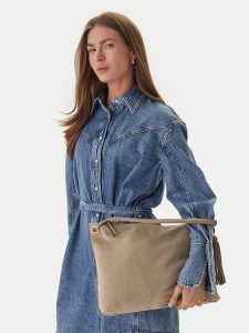 Tommy Hilfiger Torebka Th Statement Leather Bag Suede AW0AW18402 Beżowy. Brązowe torebki klasyczne TOMMY HILFIGER, bez wzorów, ze skóry, bez dodatków. Za 632,99 zł.