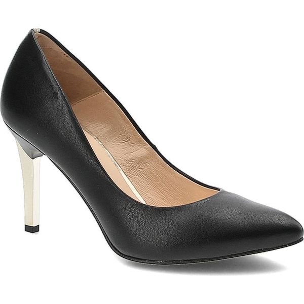 Czarne Czółenka Damiss Eleganckie Buty Damskie Na Szpilce. Czarne czółenka Damiss, bez wzorów, ze skóry, bez obcasa, na obcasie, bez zapięcia. Za 309,00 zł.