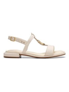 Clarks Skórzane sandały "Ariany Sling" w kolorze kremowym rozmiar: 40. Brązowe sandały Clarks, bez wzorów, z otwartym noskiem, bez obcasa, bez zapięcia. Za 173,99 zł.