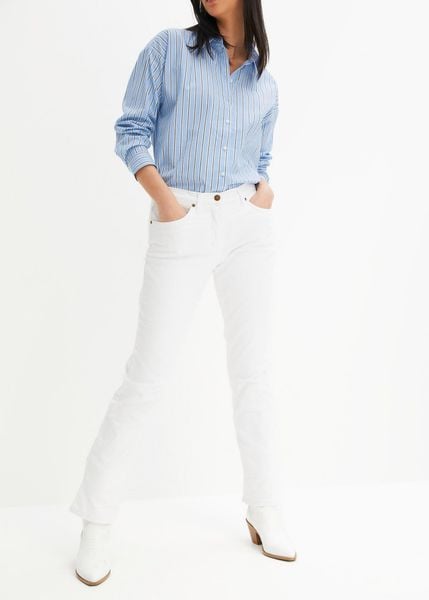 Jeansy ze stretchem straight, mid waist. Niebieskie jeansy bonprix, bez wzorów, z jeansu. Za 129,99 zł.