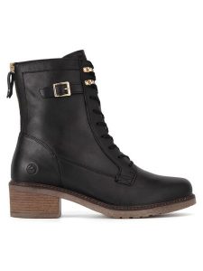 Remonte Trzewiki D1A78-00 Czarny. Czarne botki Remonte, bez wzorów, ze skóry, bez obcasa, na słupku, bez zapięcia. Za 384,99 zł.