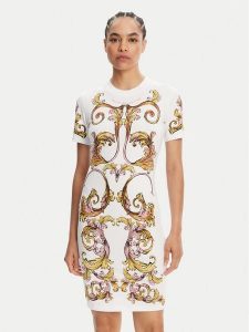 Versace Jeans Couture Sukienka codzienna 78HAO9P9 Biały Slim Fit. Białe sukienki Versace Jeans Couture, na co dzień, s, bez wzorów, z bawełny, bez kołnierzyka, bez ramiączek, proste. Za 689,99 zł.