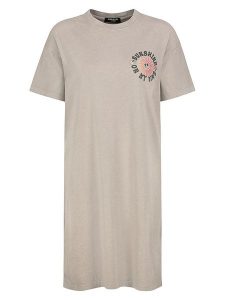 Sublevel Sukienka w kolorze beżowym rozmiar: XL. Brązowe sukienki Sublevel, na co dzień, xl, bez wzorów, z bawełny, bez kołnierzyka, bez ramiączek, midi, proste. Za 97,28 zł.