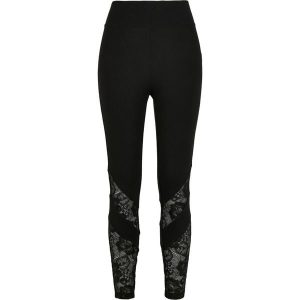 Damskie legginsy z wysoką talią Urban Classics lace inset (GT). Czarne legginsy Urban Classics, bez wzorów, z koronki, z podwyższonym stanem. Za 175,50 zł.