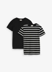 T-shirt z czystej bawełny organicznej (2 szt.). Czarne t-shirty bonprix, bez wzorów, z bawełny, bez kołnierzyka, bez ramiączek. Za 79,99 zł.