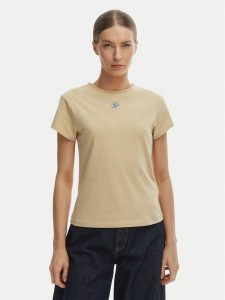 Tommy Hilfiger T-Shirt WW0WW48710 Beżowy Slim Fit. Brązowe t-shirty TOMMY HILFIGER, m, bez wzorów, z bawełny, bez kołnierzyka, bez ramiączek. Za 169,99 zł.