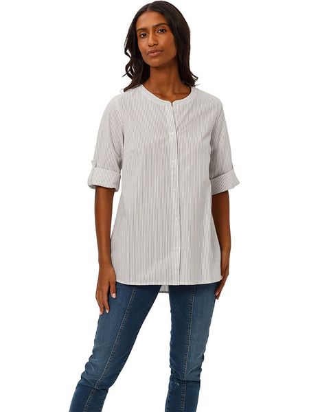 Heine Bluzka w kolorze biało-szarym rozmiar: 44. Białe bluzki Heine, bez wzorów, z bawełny, bez kołnierzyka, bez ramiączek. Za 52,67 zł.