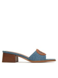 Guess Klapki FLJCN3 DEN03 Niebieski. Niebieskie klapki Guess, z aplikacjami, z materiału, bez obcasa. Za 499,99 zł.