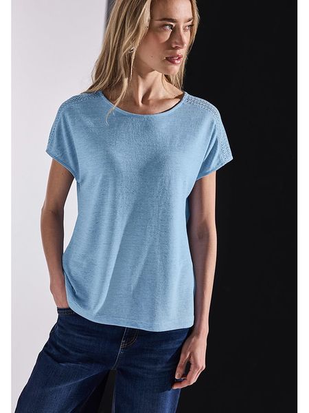 Street One Koszulka w kolorze błękitnym rozmiar: 44. Niebieskie bluzki Street One, bez wzorów, street, bez kołnierzyka, bez ramiączek. Za 95,92 zł.