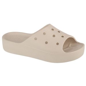 Klapki damskie Crocs Platform Slide. Szare klapki Crocs, bez wzorów, z materiału, bez obcasa. Za 296,00 zł.