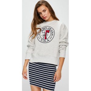 Tommy Jeans - Bluza. Szare bluzy marki Tommy Jeans, z aplikacjami, z bawełny. W wyprzedaży za 279,90 zł.