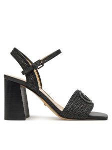 Guess Sandały FLJGNK FAB03 Czarny. Czarne sandały Guess, z aplikacjami, z materiału, bez obcasa, na słupku, bez zapięcia. Za 419,99 zł.